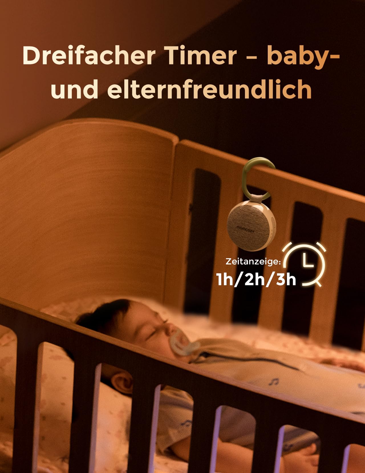 Momcozy Tragbare Soundmaschine mit Nachtlicht, weißes Rauschen Soundmaschine für Baby, 20 beruhigende Geräusche, Klangtherapie, langlebige Leistung, Timer, Clips am Kinderwagen, Babyparty-Geschenke