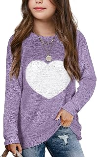 Apbondy Girls Shirts Casual Long Sleeve Crewneck Loose Sweatshirts | Striped Color Block, Pullover, Tops, Loose Fit, Halloween Pumpkin, Christmas reindeer, Valentine's Day Heart