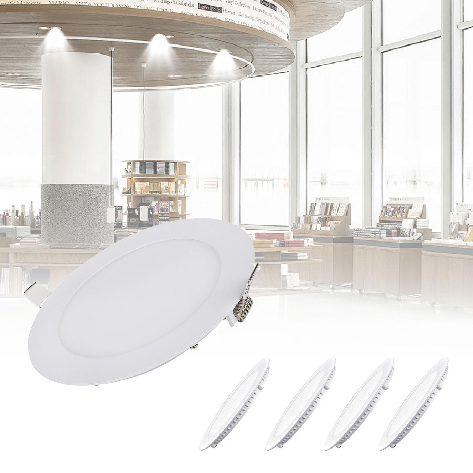 Lampa sufitowa 9 cali, żarówka panelowa LED 18 W 1080 lm, 3000 K-6000 K. Wszechstronne zastosowania do przestrzeni komercyjnych i wspólnych. (5 opakowań, 6000 K)