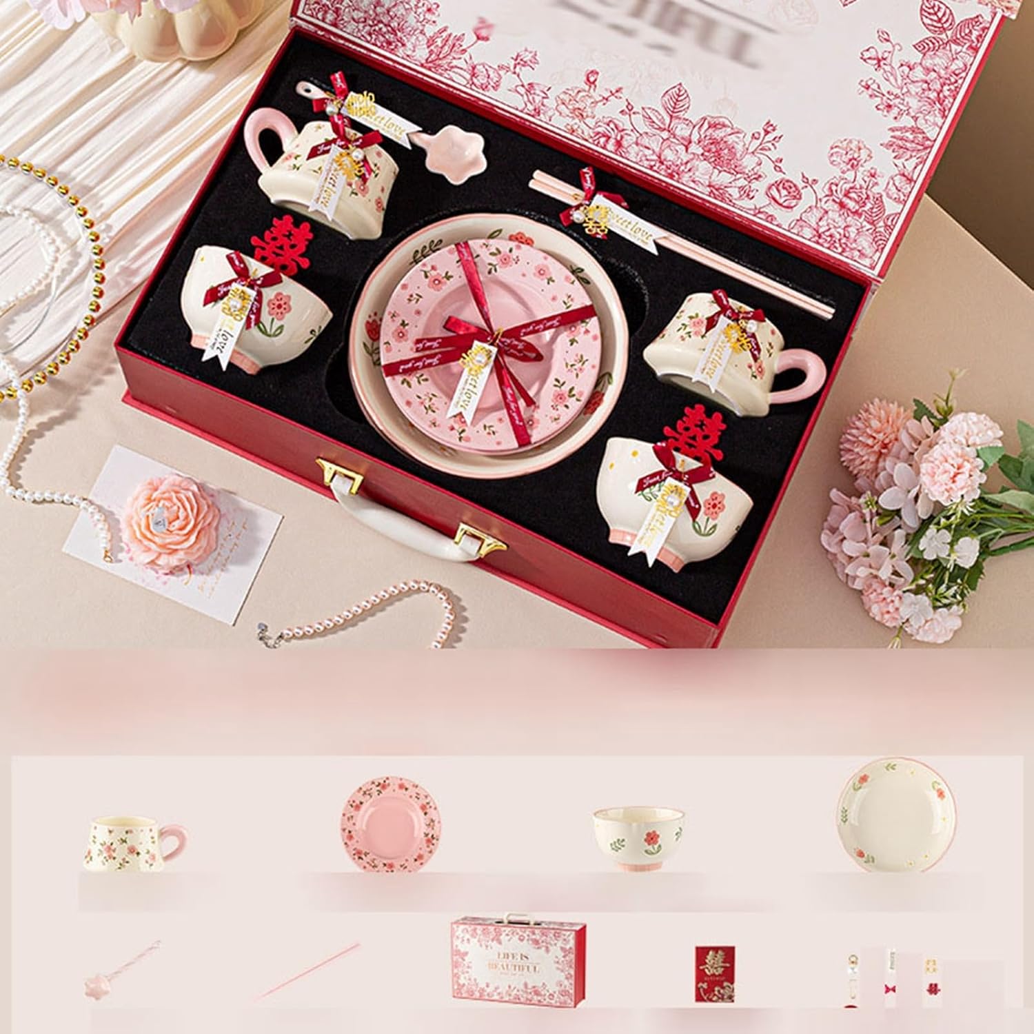 新生活におすすめの食器特集 まず揃えておきたい基本の器 洋食器 ピンク 10点セット 花柄 和食器 碗セット 皿セット 女性 スプーン お箸 カップ 飯碗 プレート ボウル 鉢 セラミック