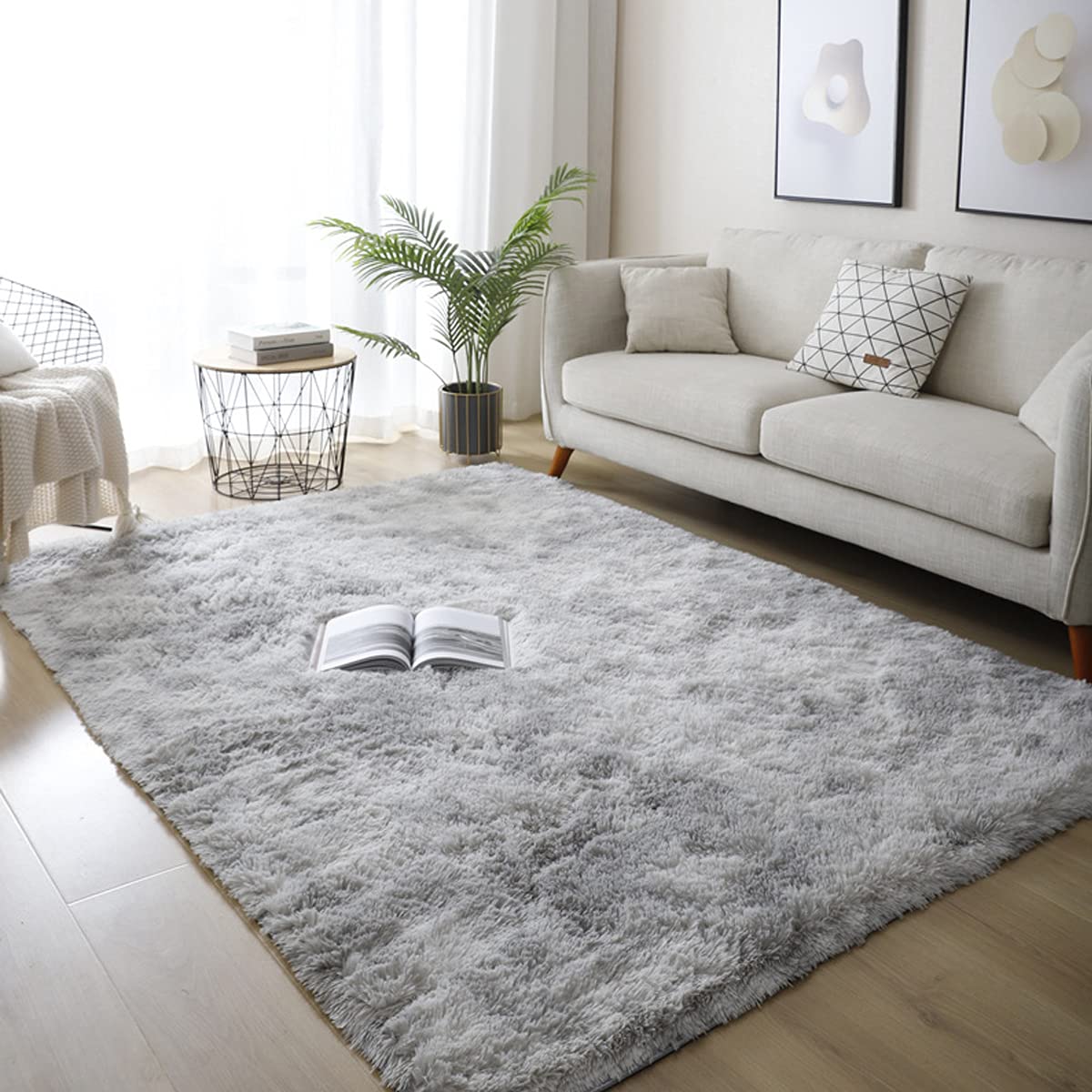 MDXMYFluffy Shag Area Rugs Super Soft Bedroom Carpets Luxury Non-Slip Floor Rugs for Home Dorm Decorative (Light Grey, 3.3x5.2 Feet)