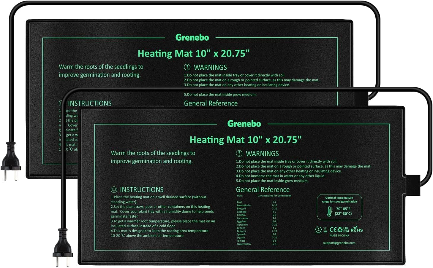 Grenebo Heat Mat for Plants 2PCS 20.75"x10" Durable Waterproof Seedling Heat Mat for Seedlings