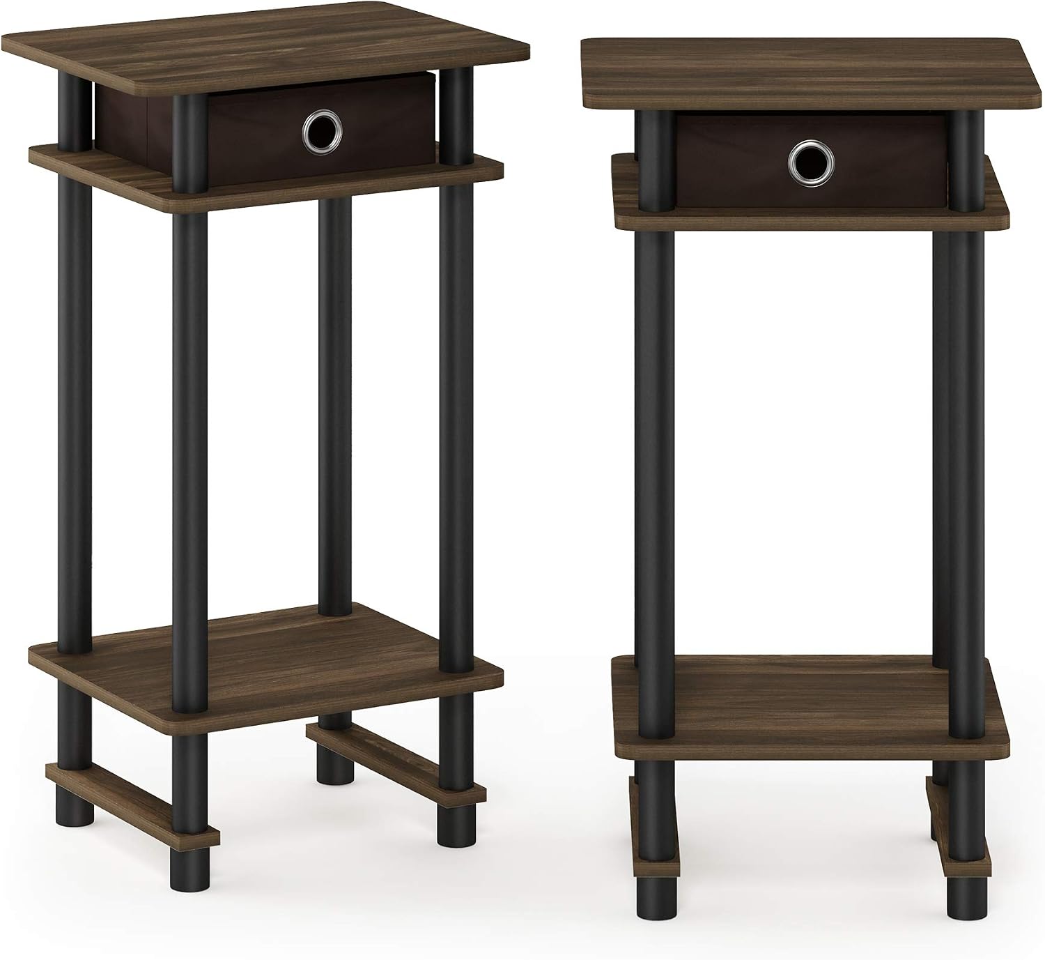 Furinno Turn-N-Tube Set of 2 Toolless 3-Tier Side Table, Columbia Walnut image 4