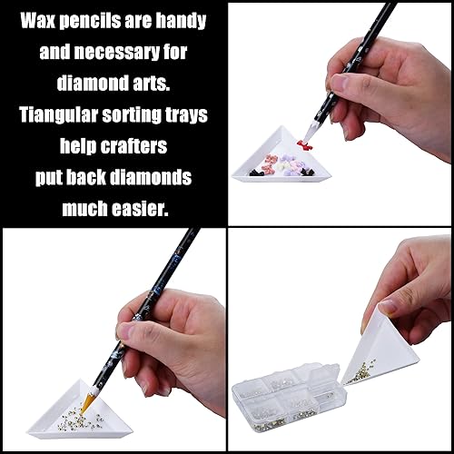 Miniatura 4 de Enenes Lápiz de cera para juego de pintura de diamantes, 10 bolígrafos de cera, 5 bandejas de clasificación, 2 pinzas, aplicador de diamantes de