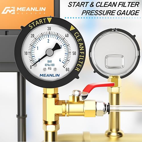 Vista 39 de MEANLIN MEASURE Marco de plástico de 0 ~ 60 psi, medidor de presión de arranque NPT y filtro limpio, adecuado para piscina, spa, acuario, montaje