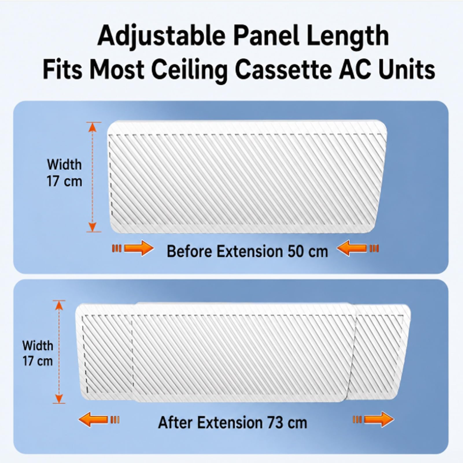Deflettore per climatizzatore, Deflettore AC a cassetta da soffitto, 50-73 cm, doppia griglia, 4 assi, senza foratura | 4pcs Telescopic Double-layer Grille