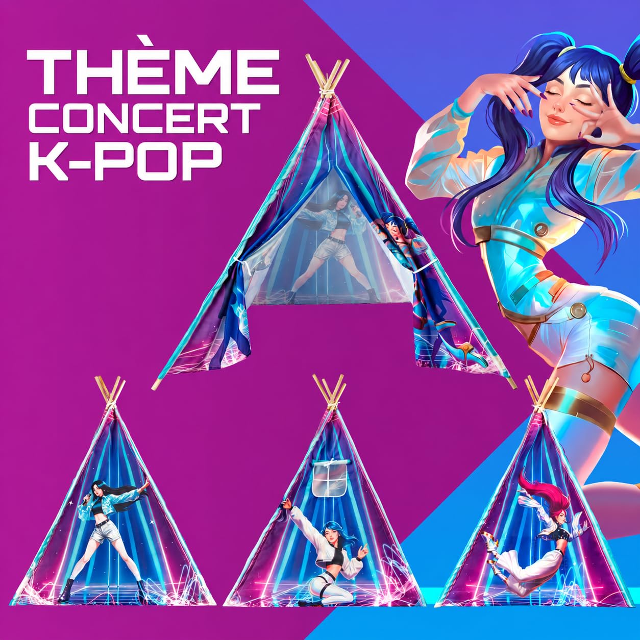 Tipi Infantil K-Pop de Concierto con Alfombra y Luces LED