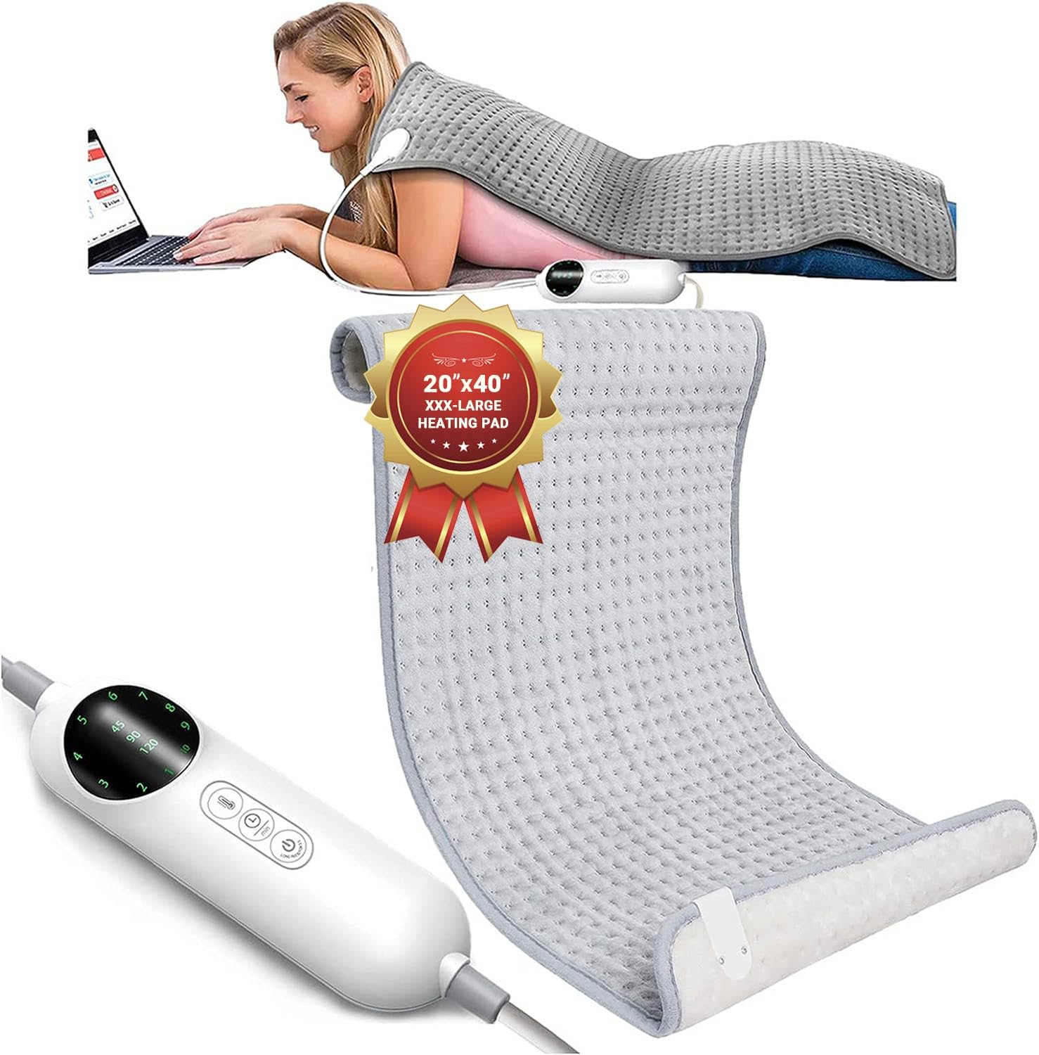 TOPSOSOElectric Heating Pad - 20"x 40" Extra Large Heating Pad for Back Pain Relief, 10 Heat Settings Heat Pad for Cramps, Auto Shut Off Soft Washable Moist Heated Pad Dry Therapy for Shoulder Neck