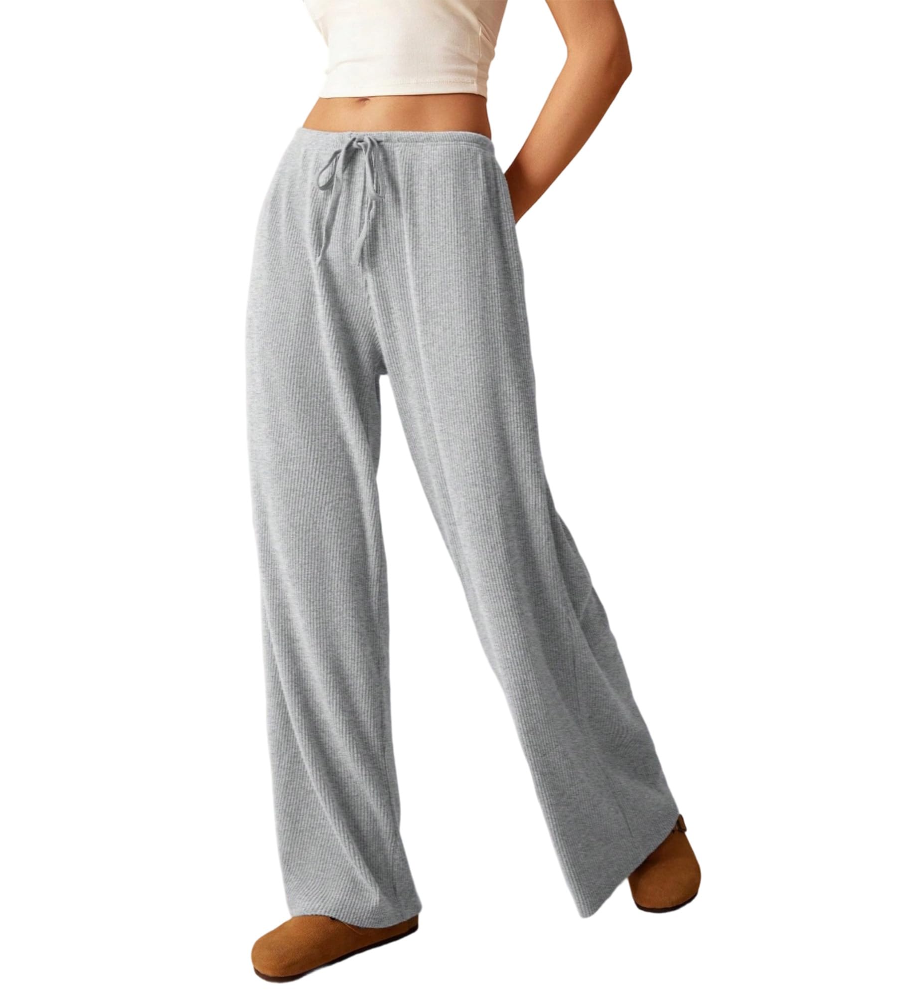 Colorful world Womens Pants Baggy Wide Leg Knit Stretchy Pant Work Business Casual Outfits Slacks with Pockets