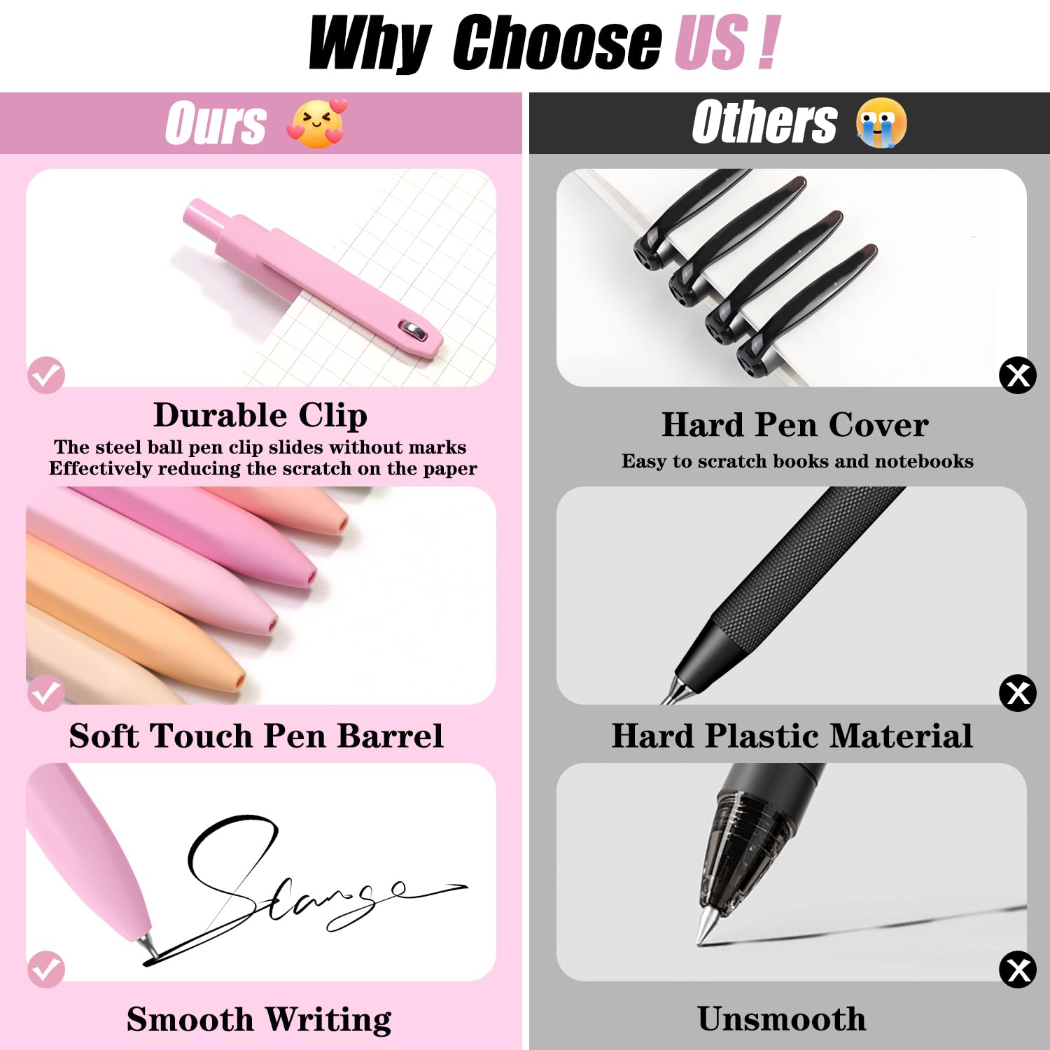 Piochoo Bolígrafos estéticos, 8 bolígrafos de gel de 0.5 mm, sin manchas, de secado rápido, suaves, bonitos bolígrafos de tinta negra para mujeres, enfermeras, escuela, oficina, accesorios de