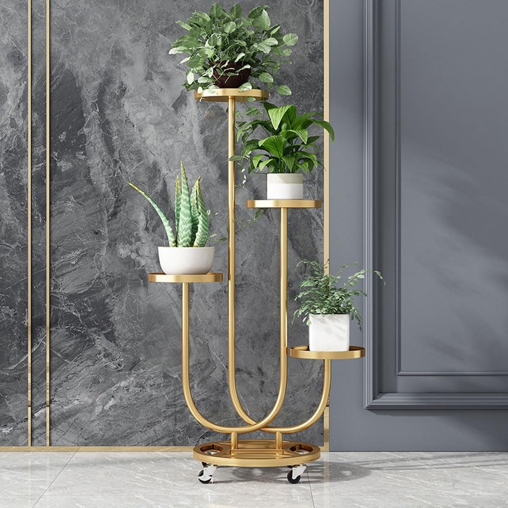Multi Tiered Plant Stand Indoor Chuangyou Home Balcony Floor-Standing Iron Flower Rack Indoor Storage Rack Living Room Plant Rack Corner Outdoor Plant Stand(A)