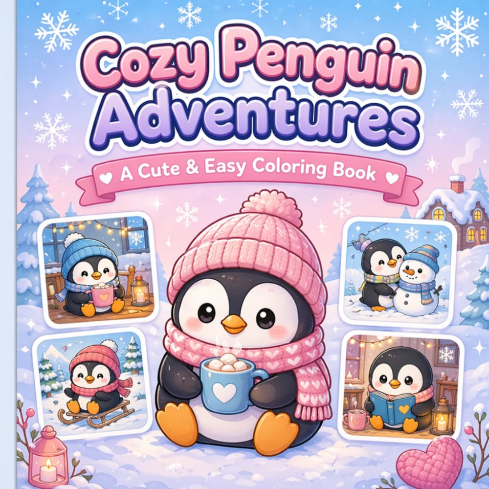 Cozy Penguin Adventures: A Cute & Easy Coloring Book for Relaxation