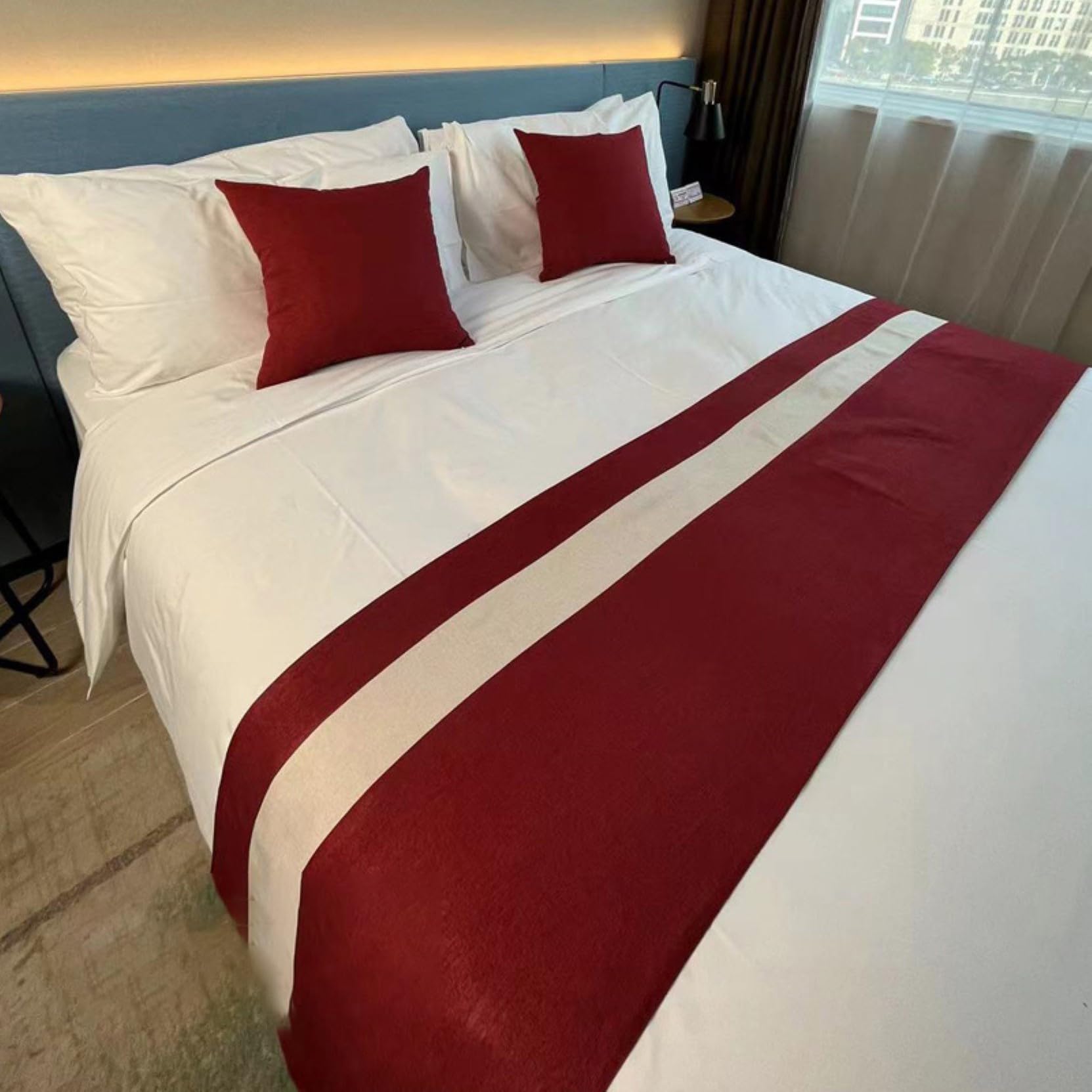 HLASMSPE Cotton Linen Bed Runner Throw, Bedspread Decor Bed Scarf Modern Bedding Cover Protection for Hotel Wedding, Red, 50x160cm bed runner for 1m bed