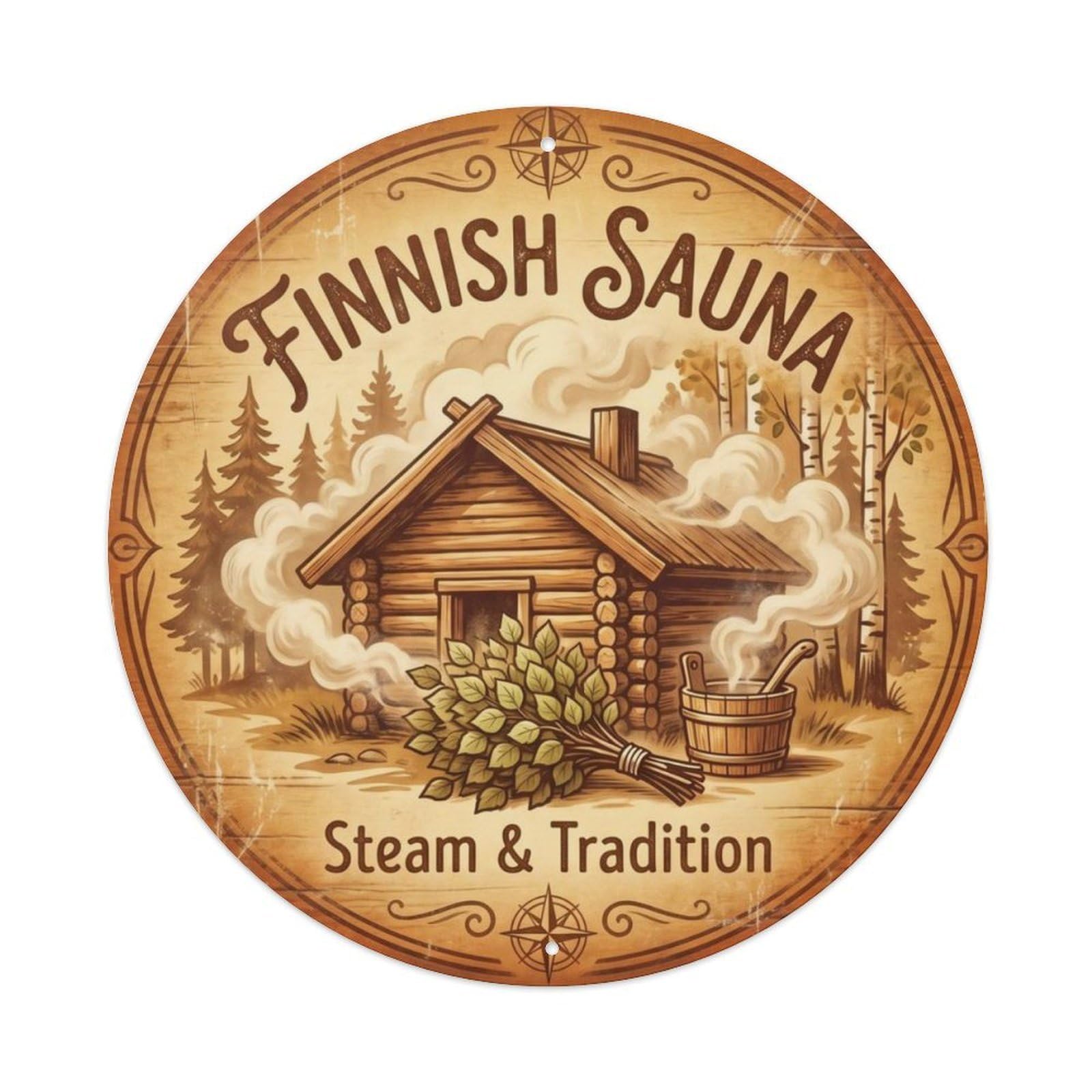 Sauna Traditional Wellness Retreat Metal Tin Sign Plaque Wall Decor for Cafe, Club Bar, Office, Home Garden Round Metal Poster 8x8Inch
