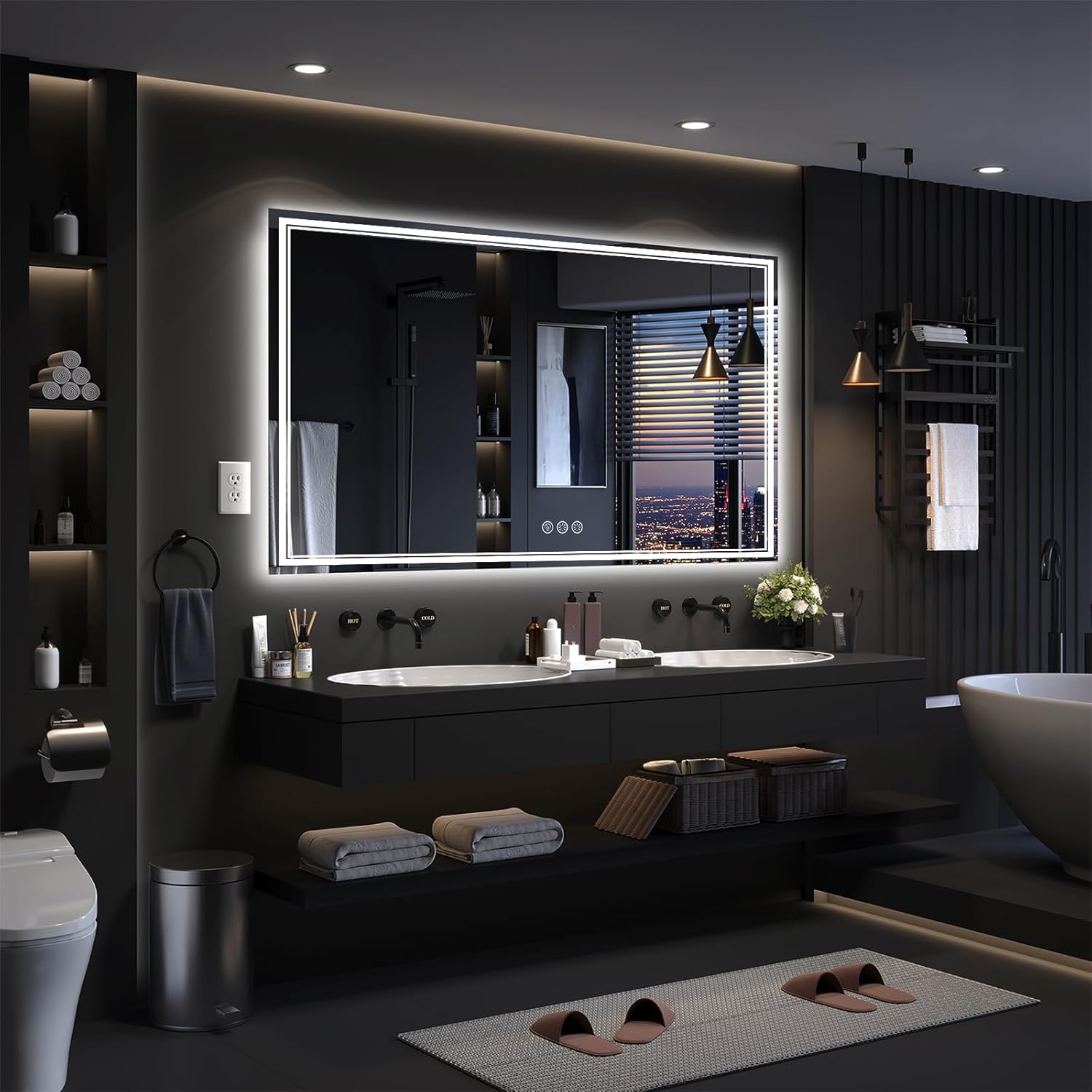 72x40 Inch LED Bathroom Mirror with Frontlit & Backlit?Independent Control?, Lighted Mirror for Bathroom Wall with 3-Color Dimmable & Anti-Fog, Vanity Mirror with Lights 3-color?frontlit+backlit? 72"L x 40"W