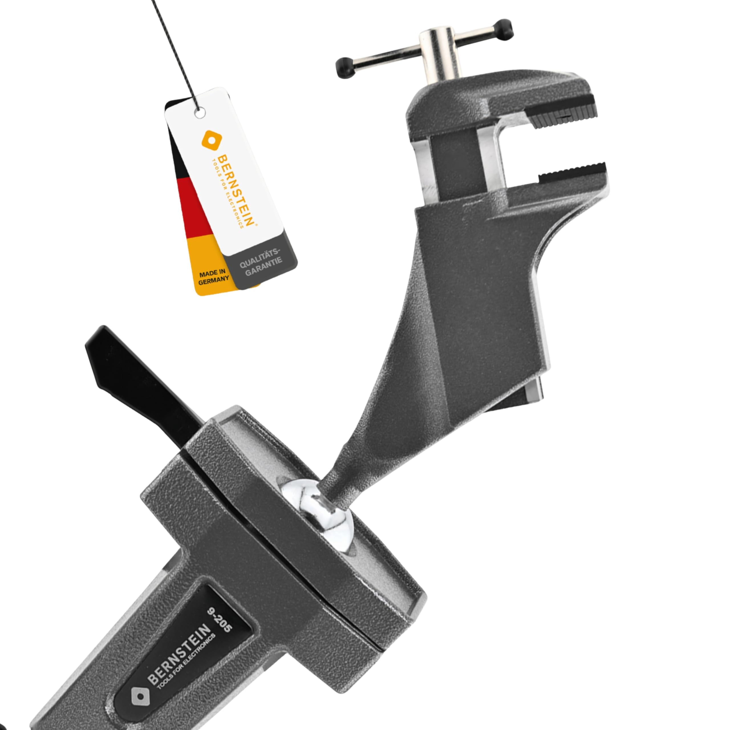 BERNSTEIN Spannfix Kugelgelenk Schraubstock Drehbar 360° + 45° Neigbar | Zum Anklemmen | Ganz aus Stahl geschmiedet | Unzerbrechlich | Höchste Präzision