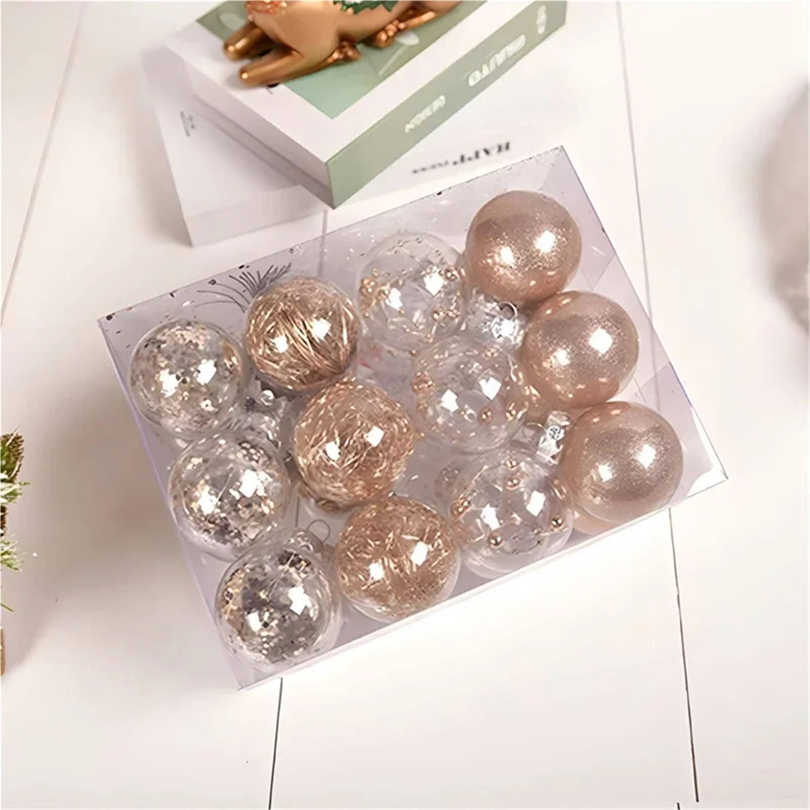 Weihnachtskugeln, Weihnachtsdeko 24 stücke Weihnachten Ball Dekorationen 6cm Weiß Silber Gold Baubles Baum Anhänger for Party Ornamente(Rose Pink)