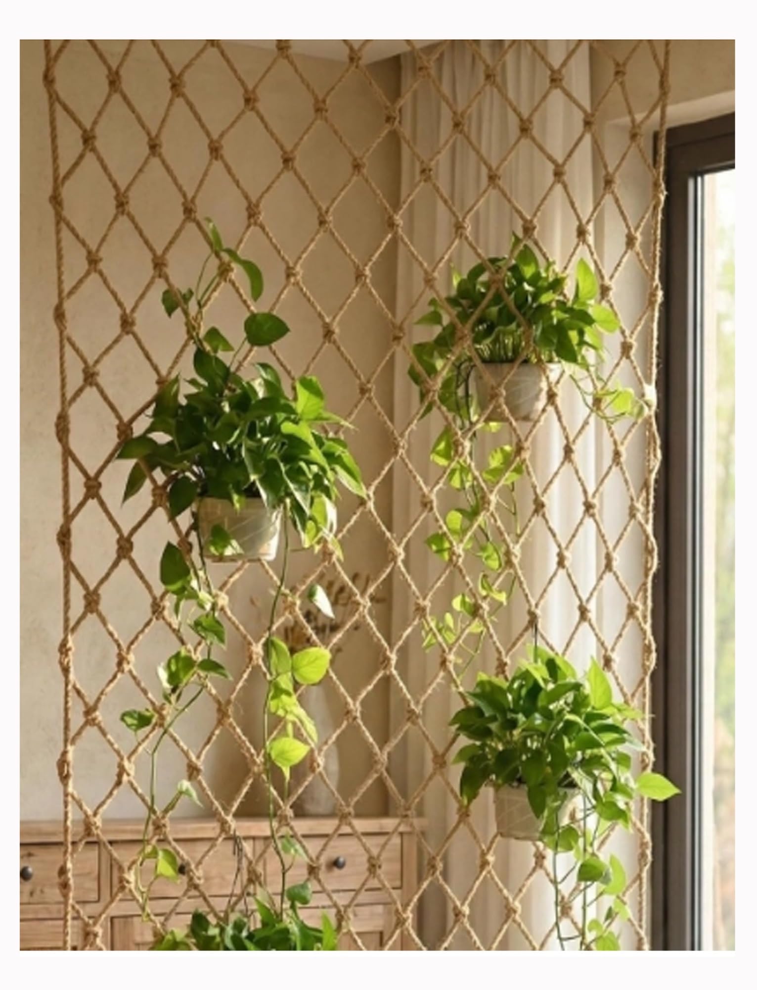 Filet de corde de chanvre en jute anti-vide pour securiser terrasse et grand salon 6x6m