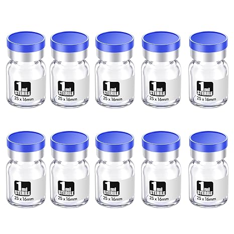 1ml 10pcs Sterile Empty Vial With Plastic Aluminum Flip Off Caps,Penicillin Bottle 13mm Crimp Top Sterile Transparent Borosilicate Lab Sample Vial (Transparent)
