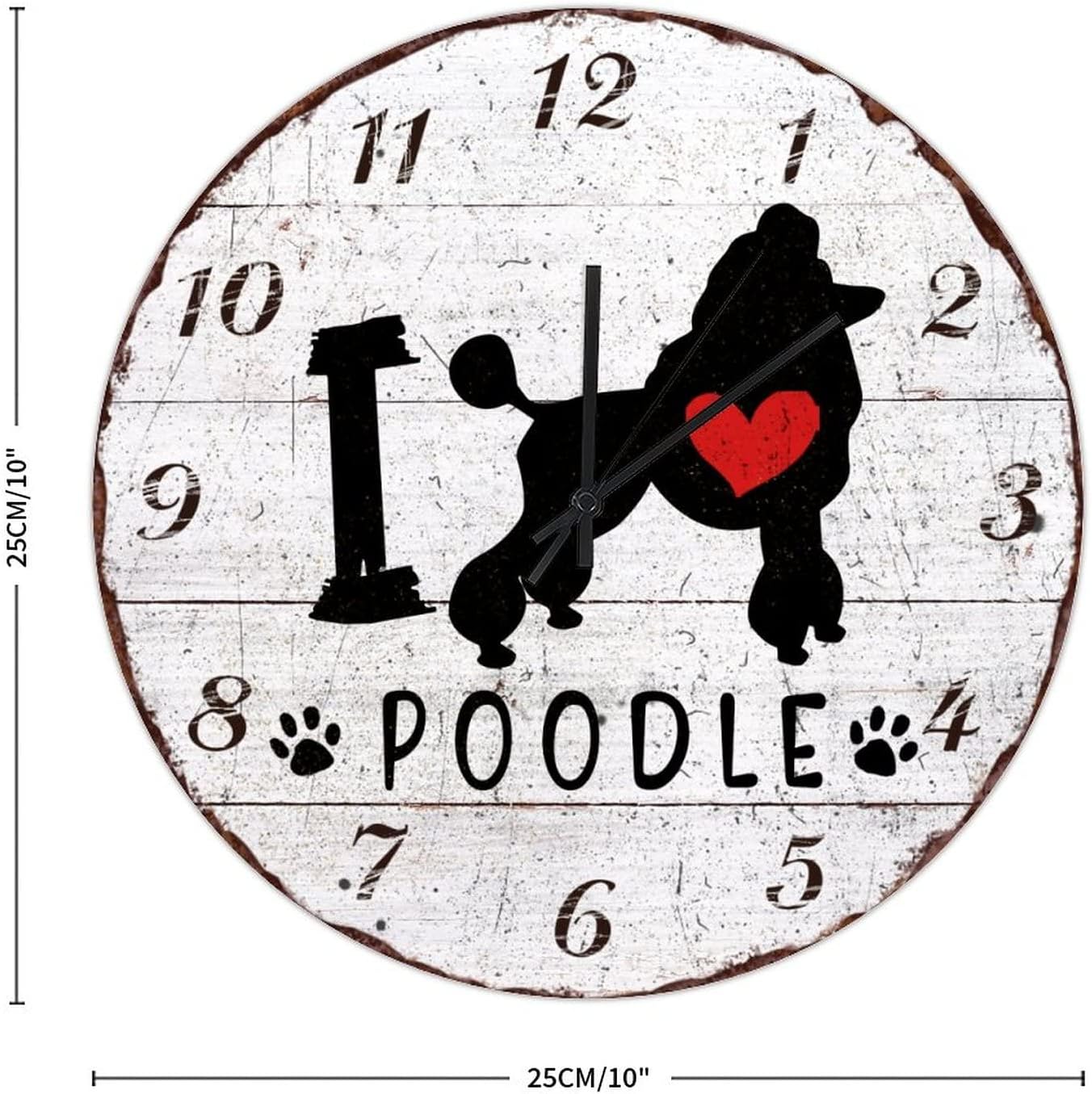Wall Clock 10in I Love Poodle Wooden Wall Clock Retro Wood Grain Marine Style Silent Quartz Battery Operated Popular Wall Decor for Home Farmhouse Table Sunroom Nursing Home Yard image 2