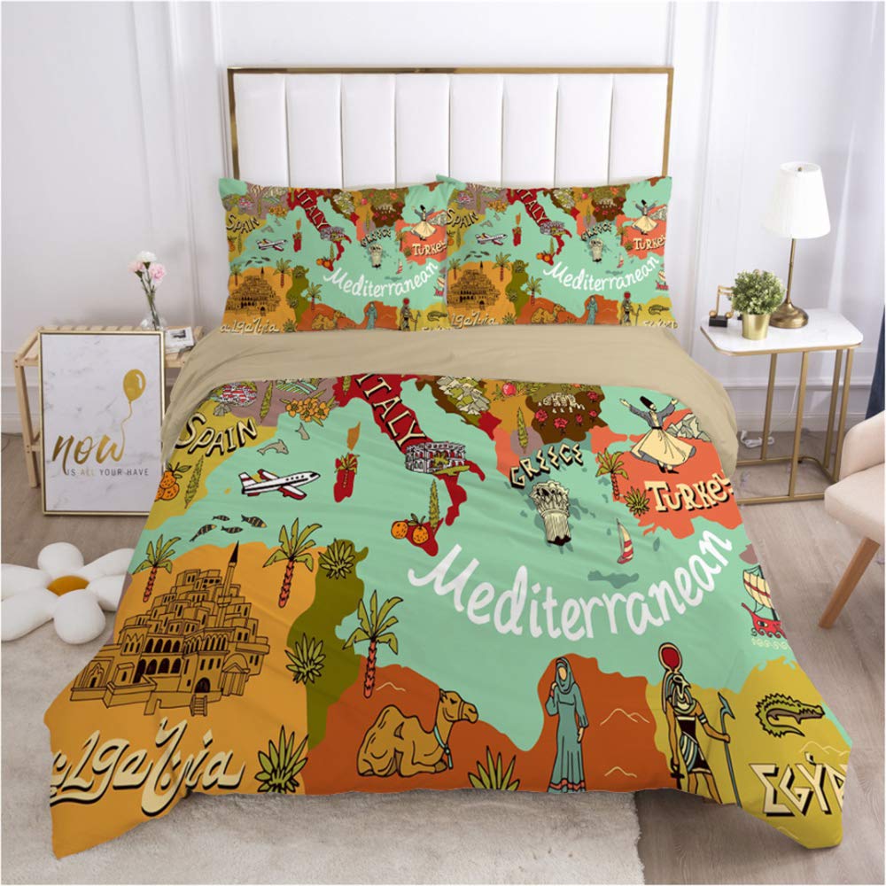 Housse de couette imprimée carte du monde pour chambre ado et adulte