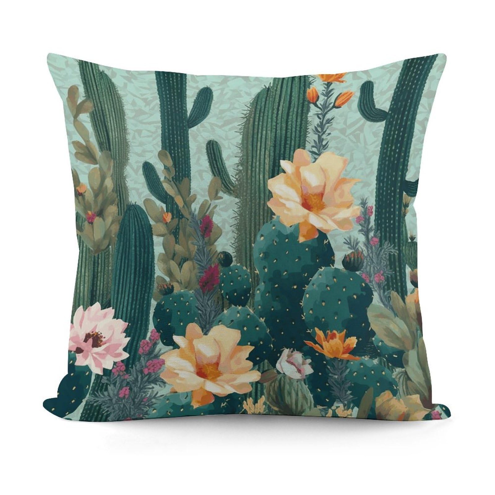 Adfgyerh Style Summer Floral Cactus Decorative Pillow Covers, Throw Pillow Covers Soft For All Seasons, Pillowcases For Couch Living Room Sofa Bedroom 18X18 Inch