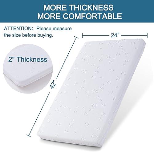 Miniatura 2 de Colchón de moisés para bebé, 42 x 24 x 2 pulgadas, colchón de espuma viscoelástica de gel de doble cara con funda suave transpirable extraíble para