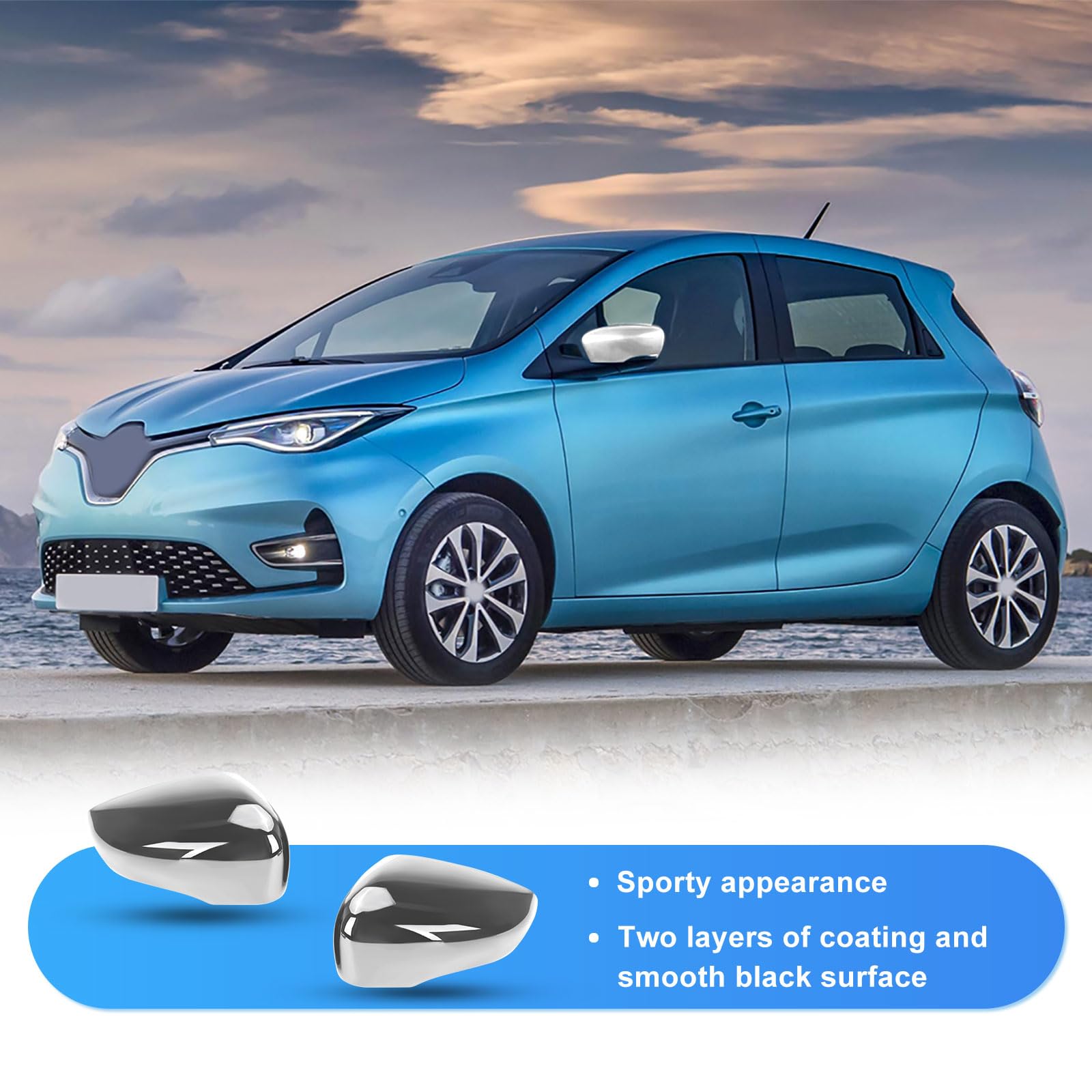 Cappuccio Dello Specchietto Retrovisore Compatibile con Renault Clio 4 2012-2016, Capture First Generation J87 2013-2019, 1 Paio Cappucci per Specchietti Compatibile con Zoe 2012-2024 - Argento