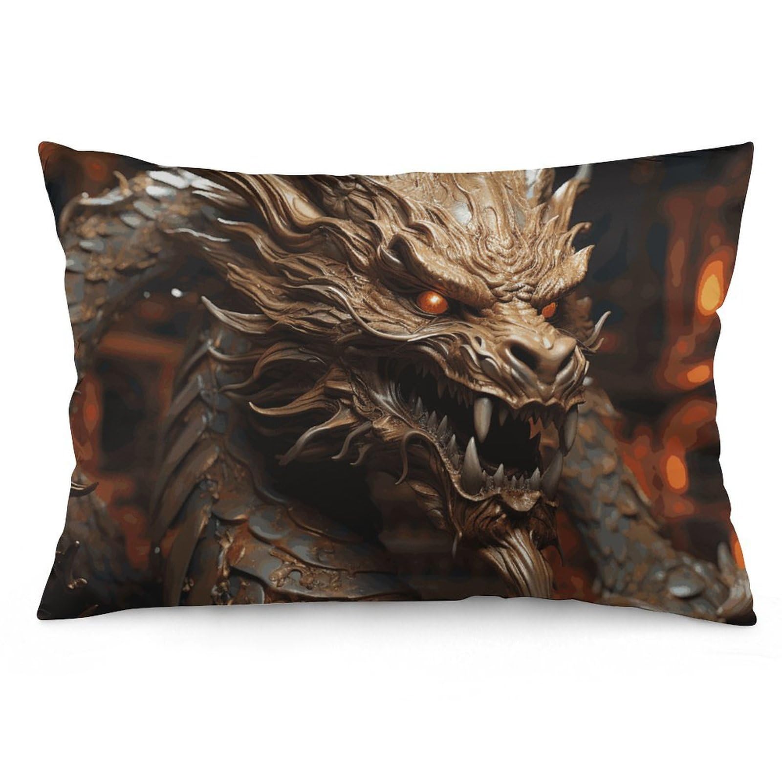 Taie d'oreiller respirante dragon doré pour lit de style asiatique