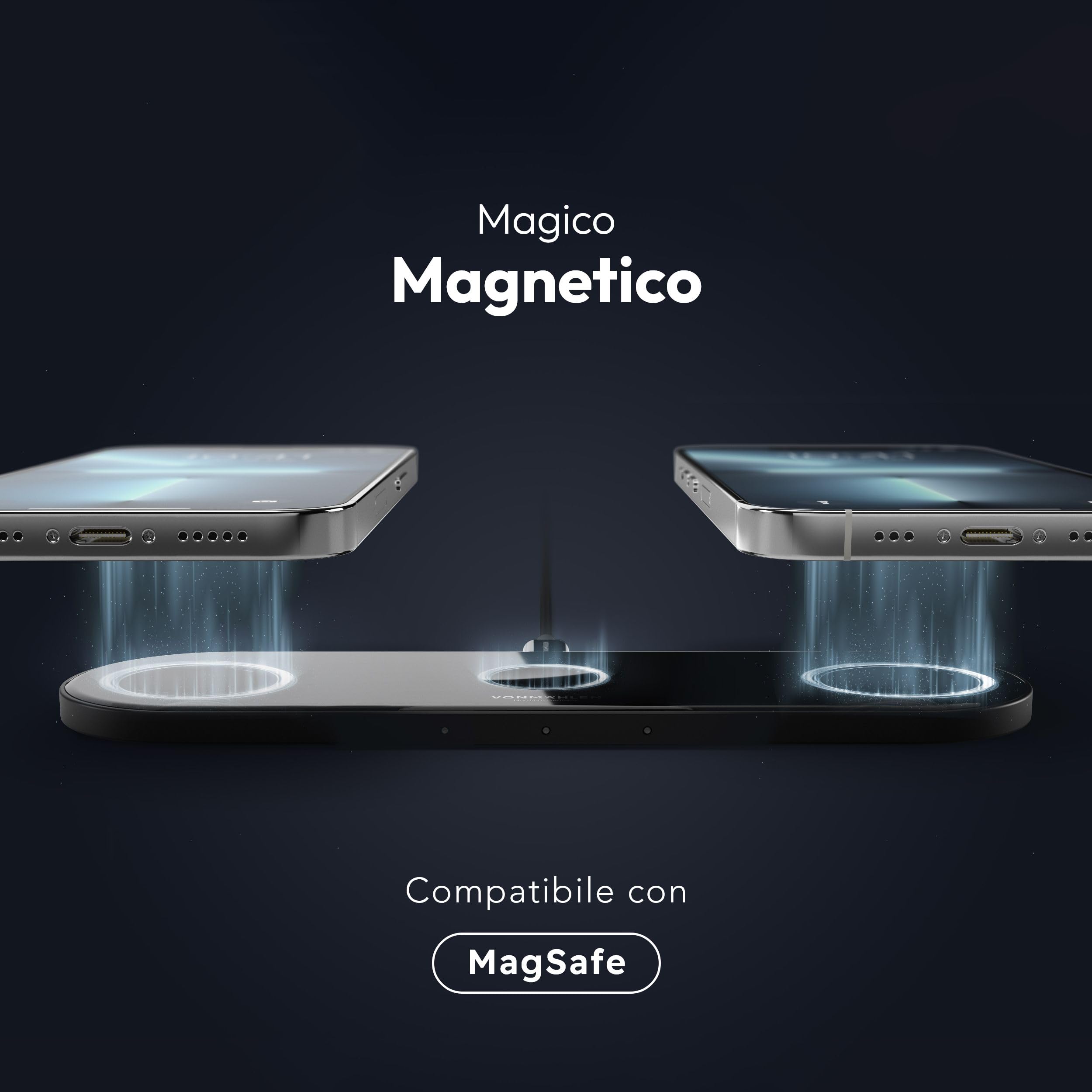 Vonmählen Aura Home - Stazione di Ricarica Wireless 3-in-1, Compatibile con MagSafe, Ricarica Rapida fino a 15W, Design Elegante e Moderno - Nero
