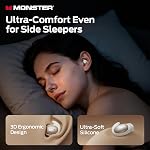 Monster Sommeil Ear100 Des boudins d'oreilles, Mini Casque avec son stéréo, design pour sleeper latéral, 32H Temps de jeu, Bluetooth 6.0, ENC Annule le bruit, IPX6 Ecouteurs de sommeil imperméables, blanc