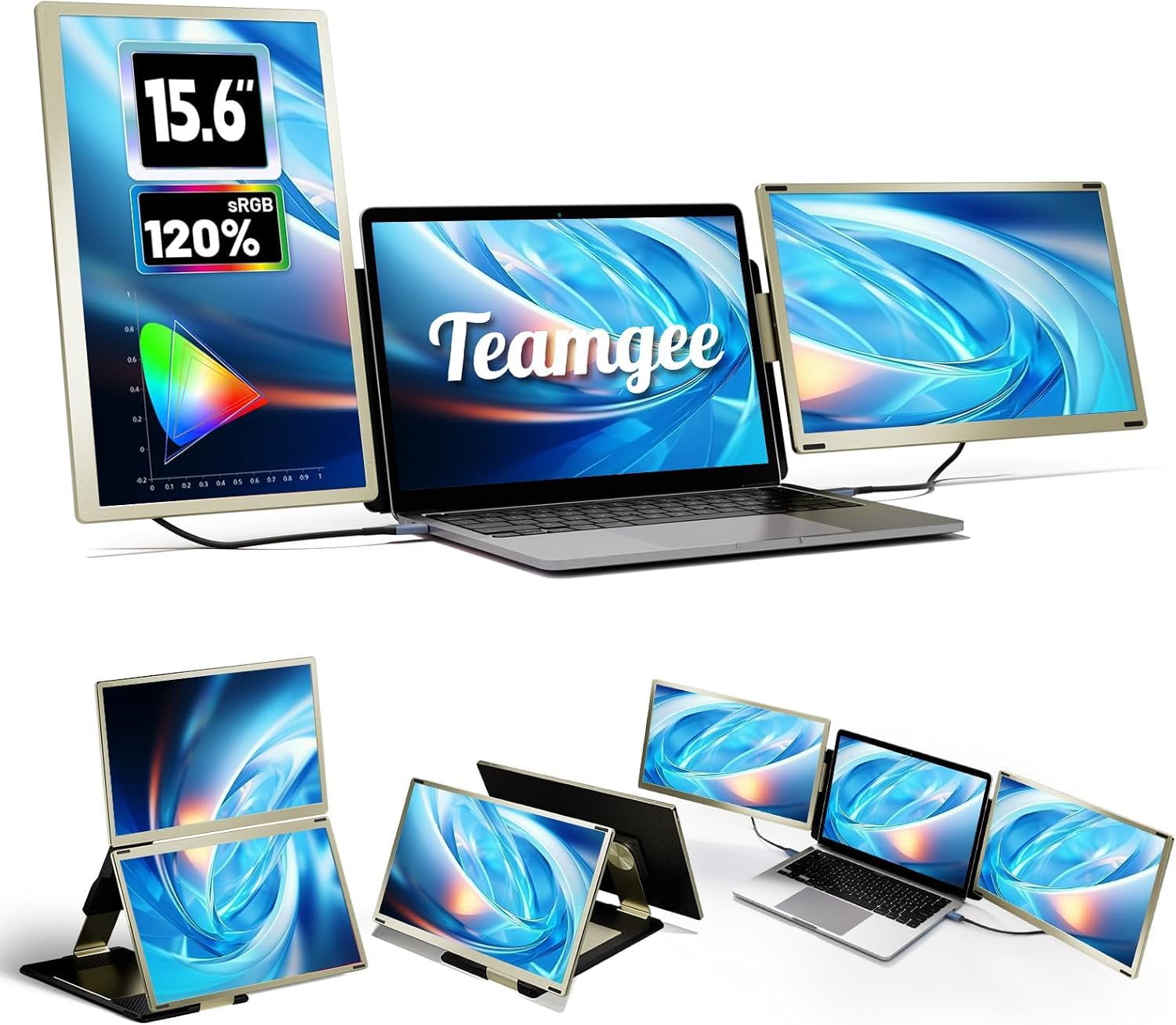 Teamgee Écran Portable 15.6" Triple Moniteur pour Ordinateur Portable FHD 1080P Convient à Toutes Les Tailles Laptop attaché HUB avec Parenthèses Rotatif 90°-235°&Plug and Play pour Wins/Mac/Chrome