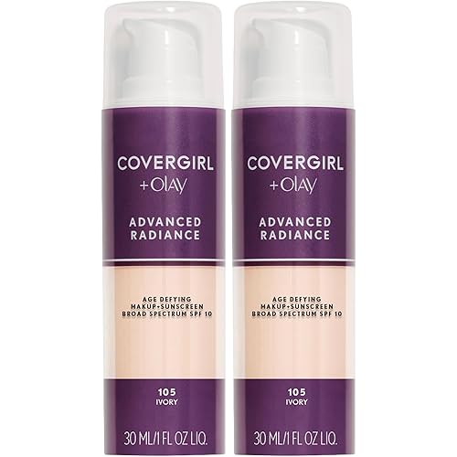 COVERGIRL Advanced Radiance Age Defying Foundation, Liquid Foundation, 1.0 Fl Oz, Anti-Aging Foundation, Foundation for Wrinkles, Cruelty-Free Foundation, Age-Defying Formula, Buildable Coverage