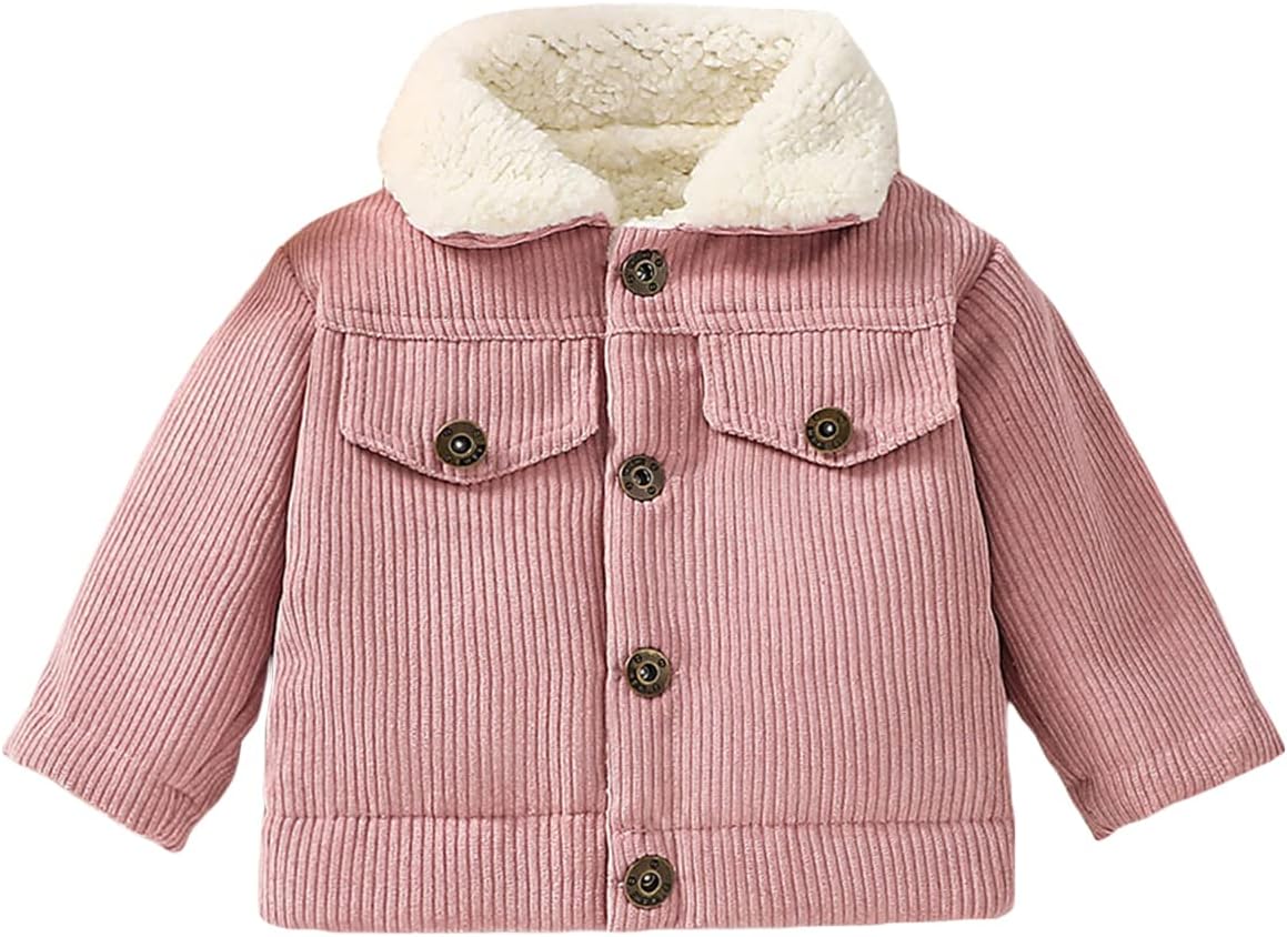 Pudcoco Bebé Niño Niña Corduroy Forro polar Sherpa Lined Chaqueta Solapa Cuello Botón Abajo Abrigo Ropa de invierno