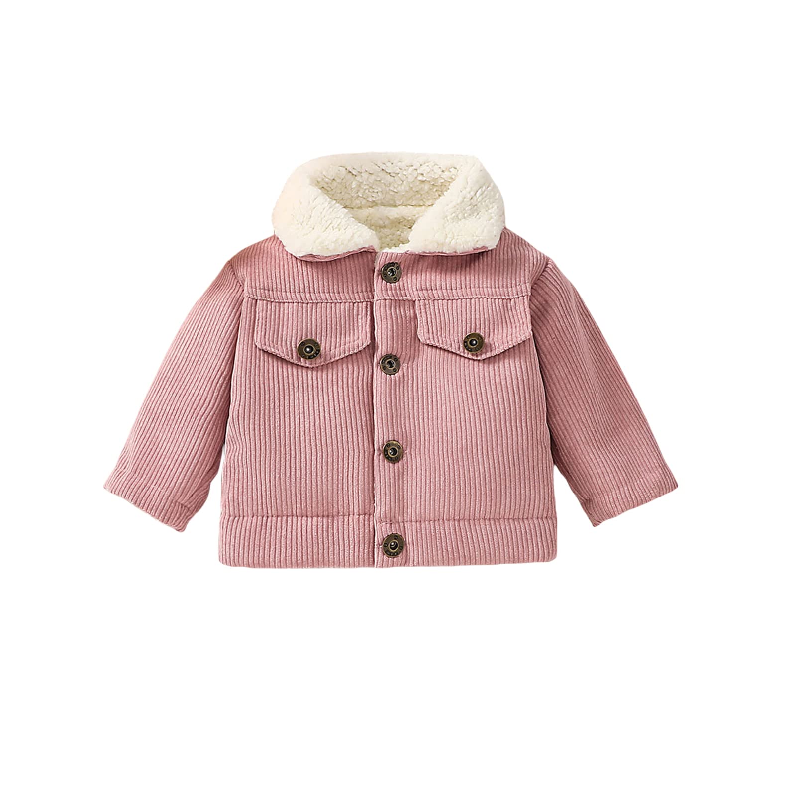 Pudcoco Toddler Baby Boys Girls Corduroy Fleece Sherpa Lined Jacket Lapel Collar Button Down Coat Winter Outwear (Pink, 3 Years)