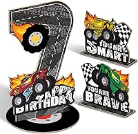 Vista 10 de 3 piezas de centro de mesa de madera escalonada de madera para auto de carreras de 2º cumpleaños, decoración del hogar (doble cara)