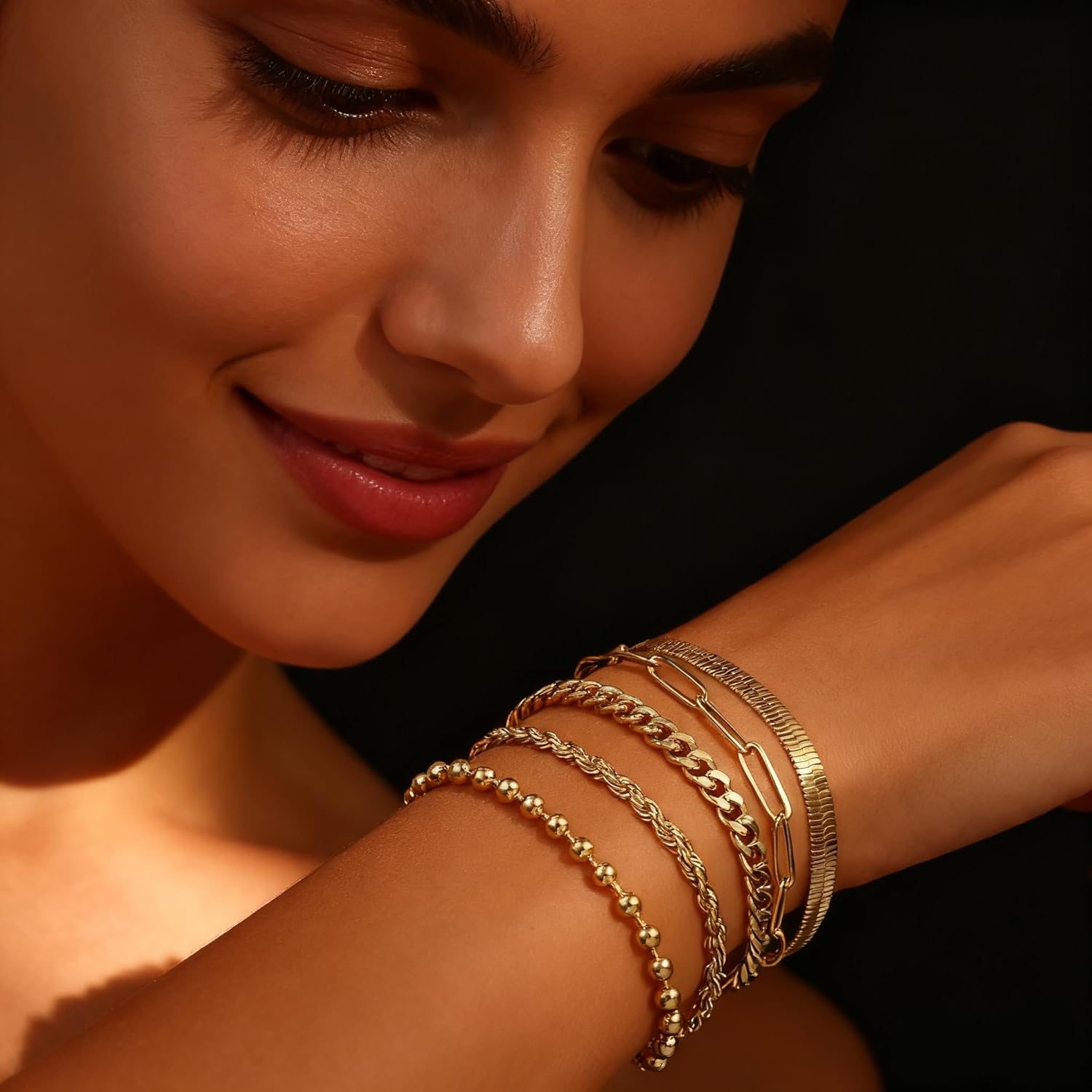 Gold Bracelets for Women, 18K Gold Plated Dainty Paperclip Link Chain Bracelets Thin Cute Stackable Bracelet Pack Fashion Accessories Gifts for Women - Image 2