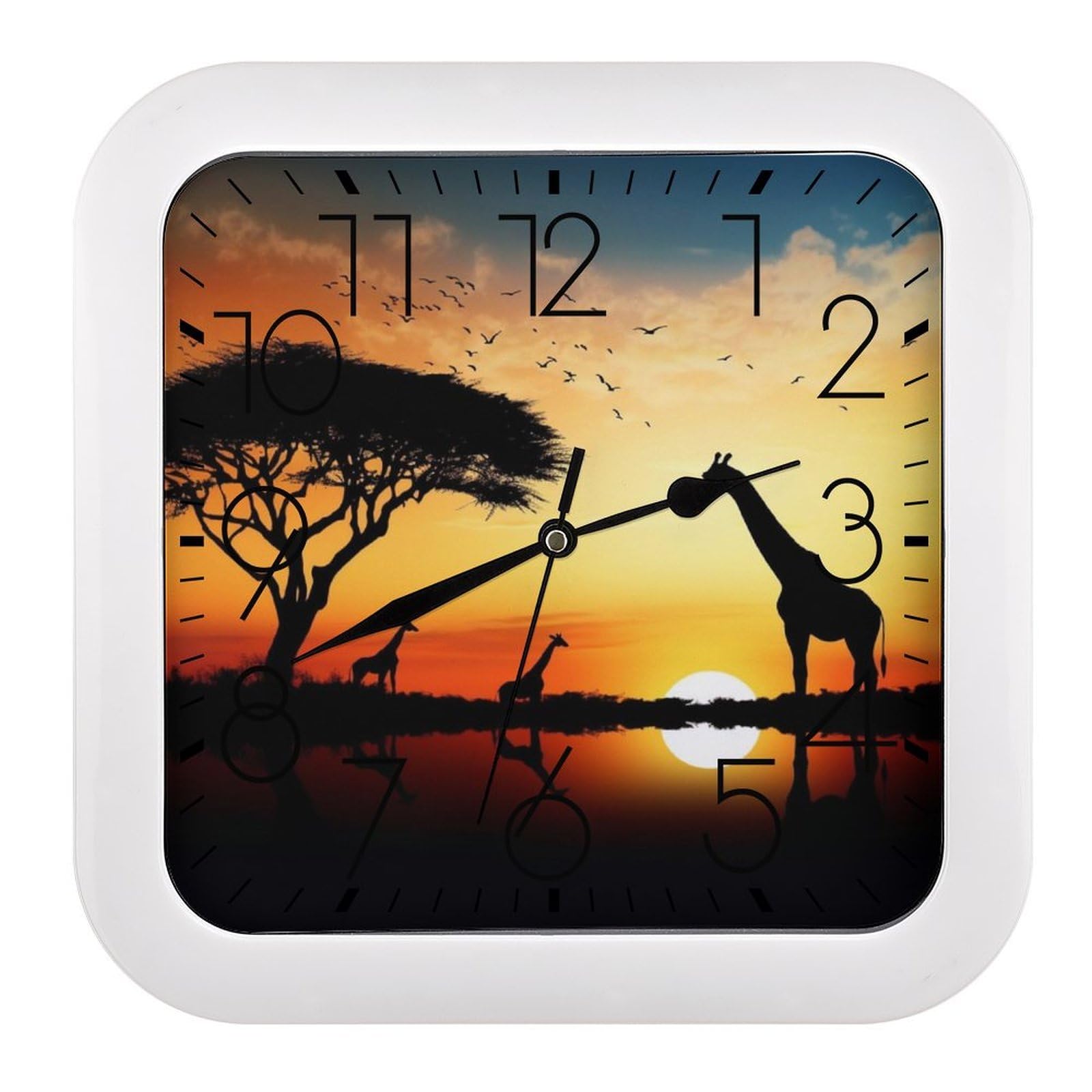 NTVOWPZO 10 Inch Wall Clock Giraffe Sunset Battery Operated Wall Clocks Silent Non-Ticking Square Wall Clock for Living Room Kitchen Home Office Wall Decorative Clocks