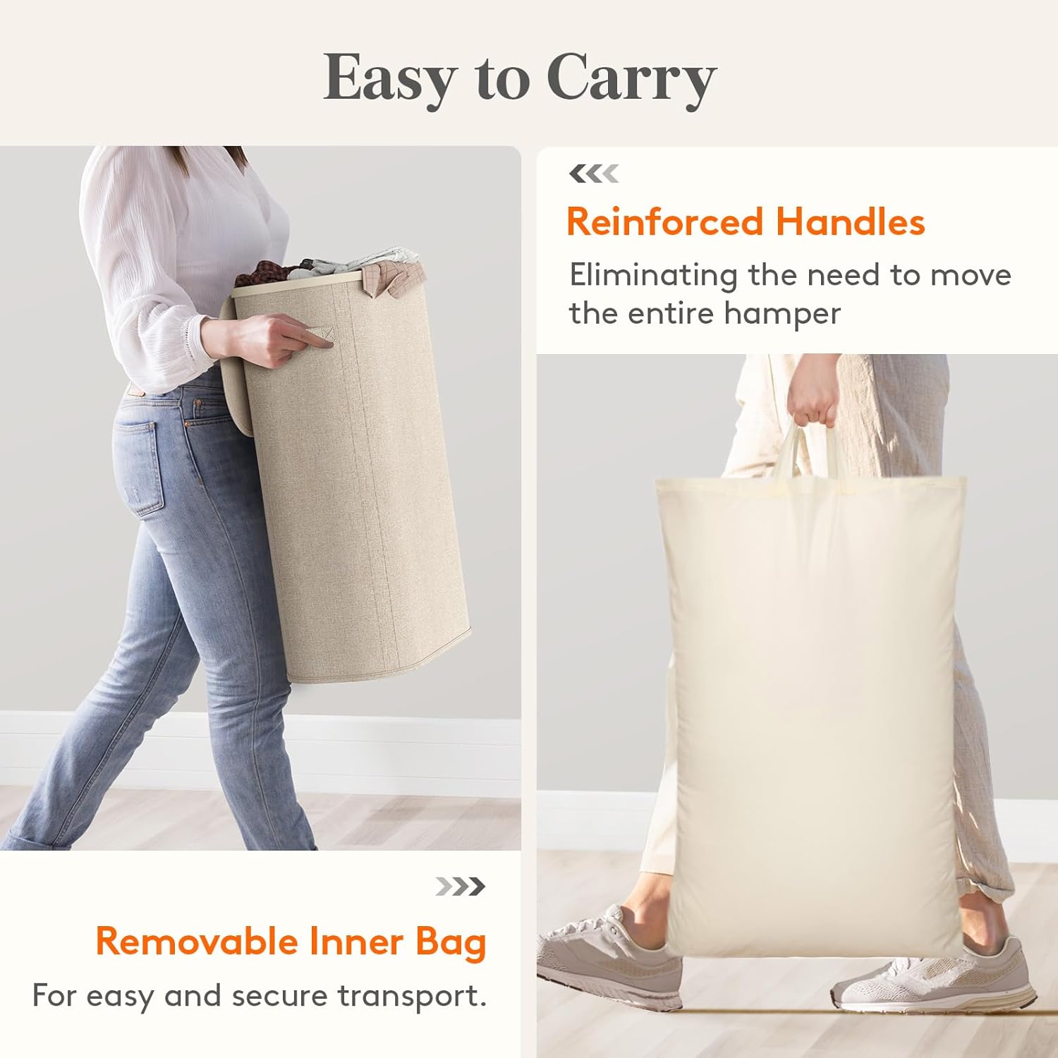 Lifewit 65L Slim Laundry Basket with Lid, Narrow Large Laundry Hamper with Plastic Handles and Removable Bag, Tall Foldable Dirty Clothes Hampers for Laundry Room, Bedroom, Bathroom, Dorm, Beige - Image 8