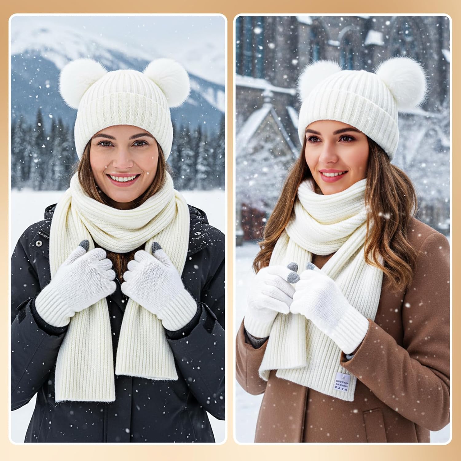 Geyoga 6 Pcs Winter Warm Fleece Knit Hat Long Scarf Touchscreen Gloves Ear Muffs Socks Sets, Winter Warm Gifts for Women - Image 6