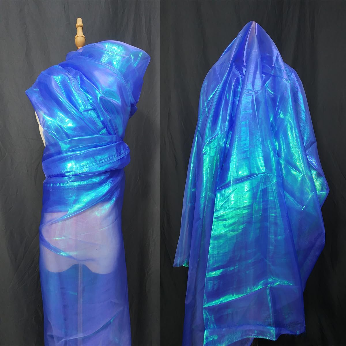 Royal Blue Iridescent Organza Fabric for Wedding & Halloween, 3.3 Yard Long, 59-Inch Wide, Perfect for DIY, Photography Scene Arrangement, and Personalized Clothing Production