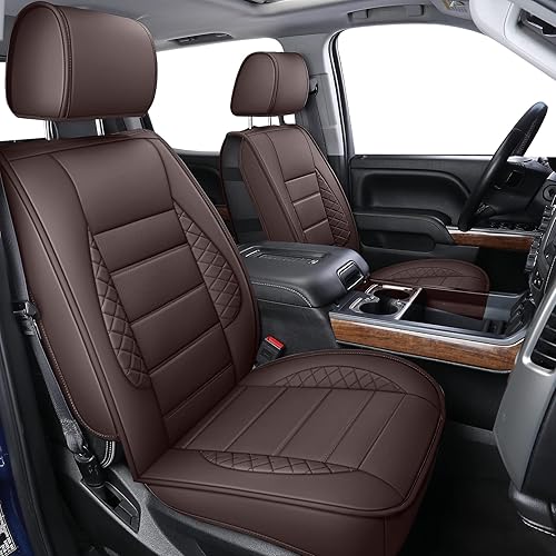 LUCKYMAN CLUB D04-S2 Fundas de asiento de cuero sintético impermeable con funda de consola central (juego completo, color marrón)