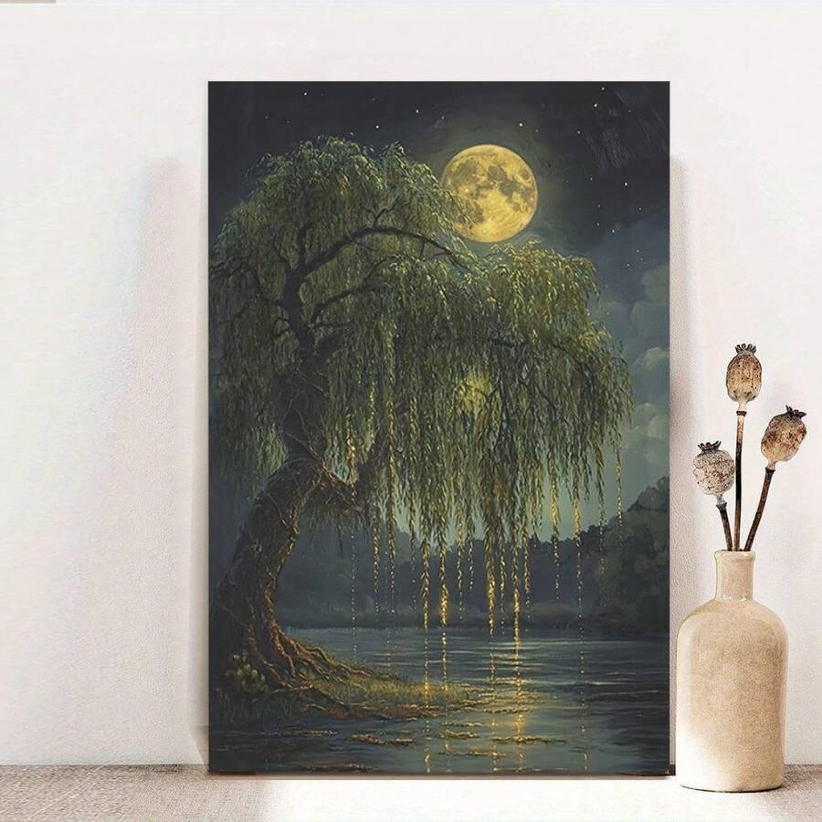 Impression sur toile saule pleureur et lune affiche mystique pour bureau - 7