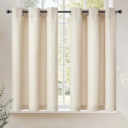 jinchan Cortinas de Media Cocina de 36 Pulgadas con Textura de Lino Tejido Casual Cortinas de Café Tipo Nivel para Sala de Estar Baño Casa de Campo