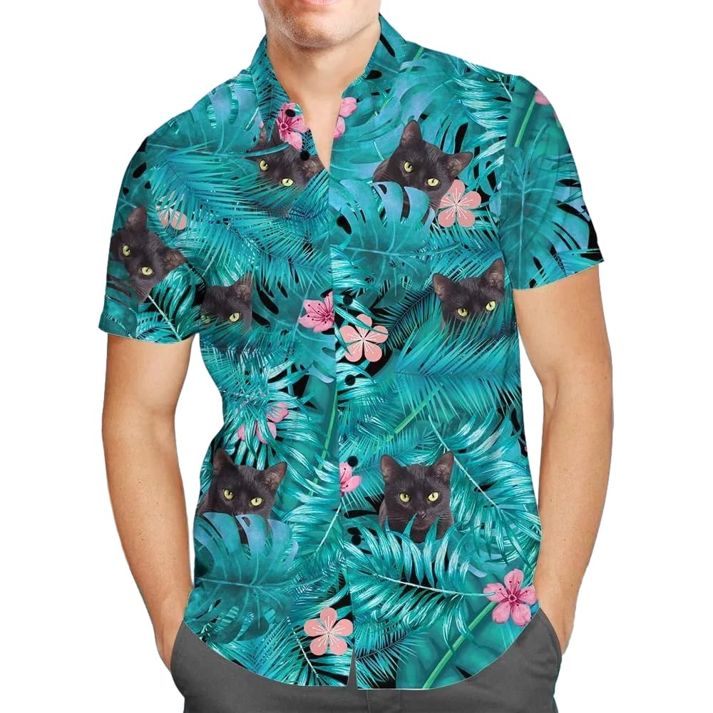 Smile lab Personalised Hawaiian Shirts with Face for Men Funny Customised Pet Dog Cat Photo Tropical Floral Hawaiian Shirts Short Sleeve