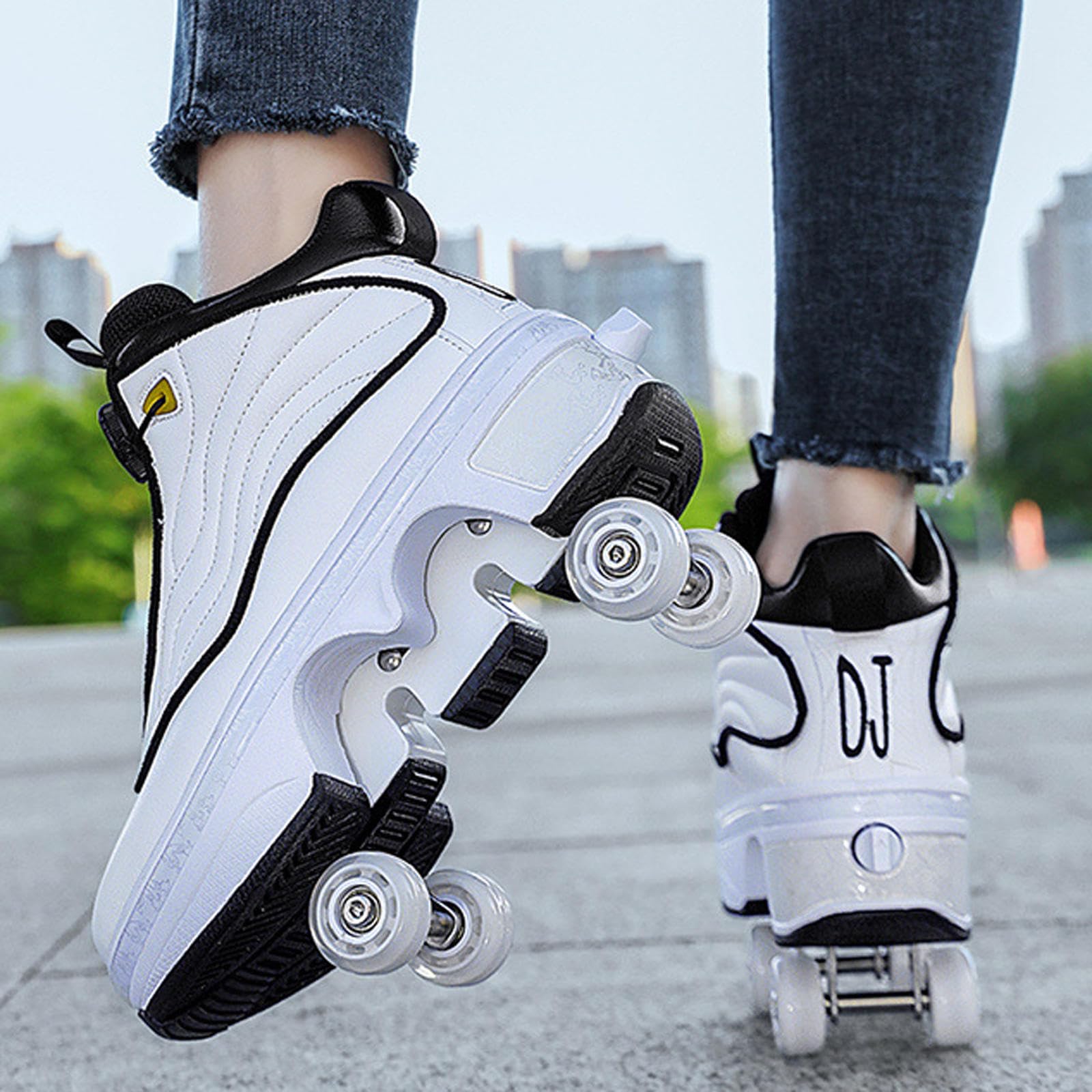 Rollschuhe, Schuhe mit Rädern, Rollschuhe Schlittschuhe Einziehbare Erwachsene, Parkour Schuhe im Freien,White-33