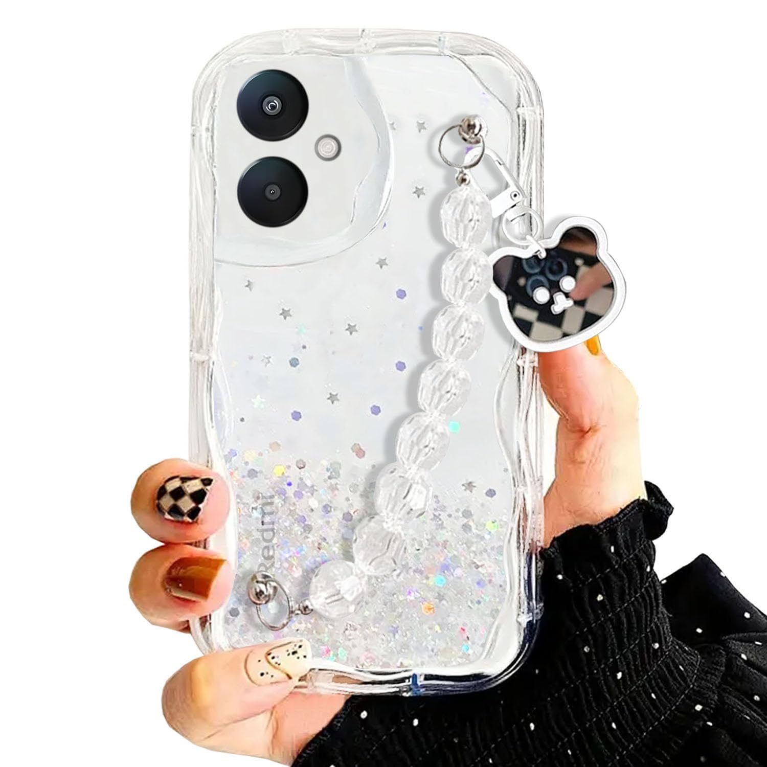 KC Back Cover for Redmi 13C 5G - 3D Curly Wave Dry Fixed Non Moving Glitter Bear Pendant Bracelet Shockproof Soft Silicone Camera Protection case (Transparent) (B0D3PL6T3Q) Amazon Price History, Amazon Price Tracker