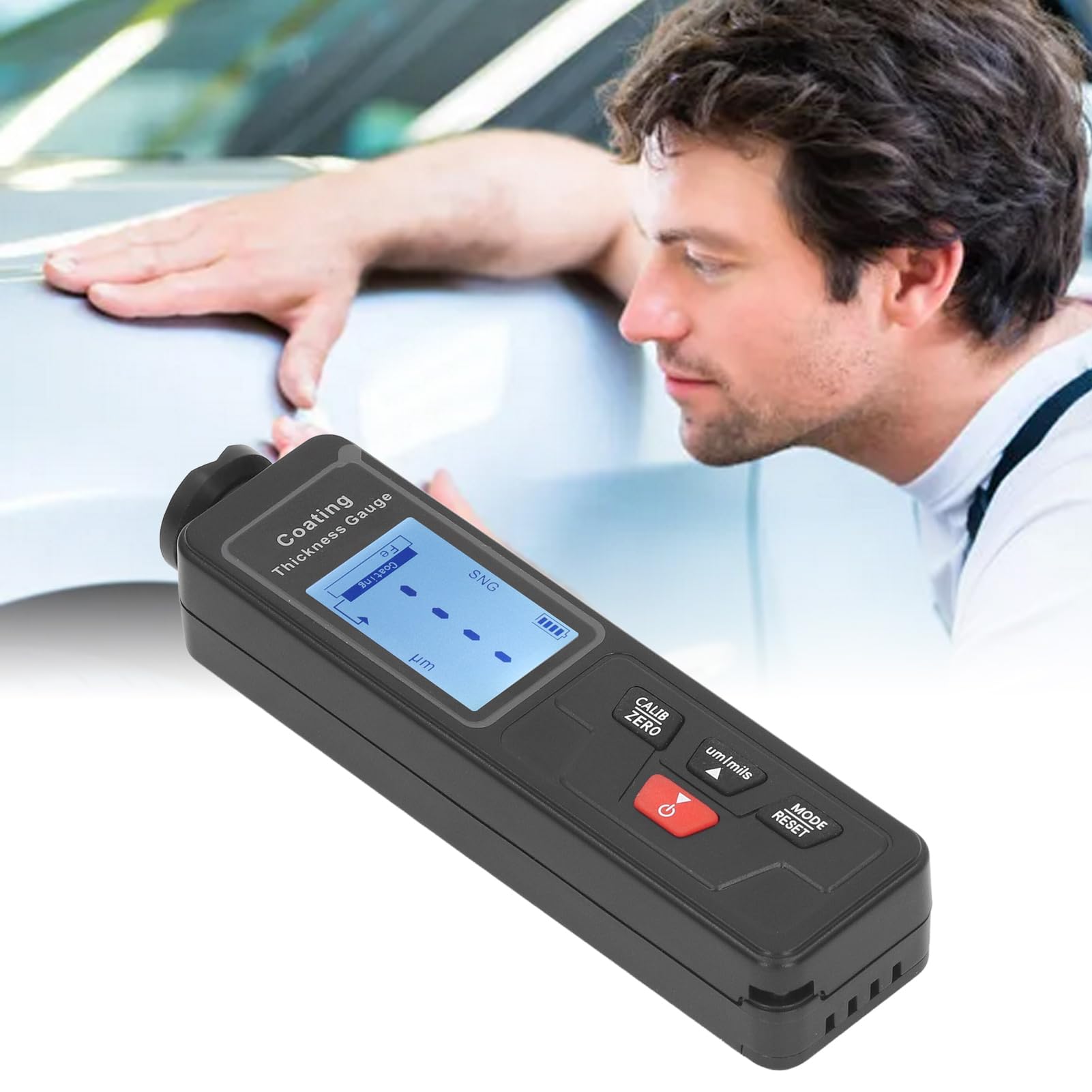 ZJchao Misuratore, Tester, Misuratore di Spessore della Vernice di Rivestimento per Auto con Riconoscimento Automatico del Materiale, Display LCD Retroilluminato e Calibrazione per Superfici