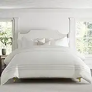 PERHOM Cotton Duvet Cover King - Ash Gray Embroidery Striped Cotton Duvet Cover Set, Ultra Soft Breathable Bedding Duvet Covers with Matching Shams for All Season, 90"x104", No Comforter