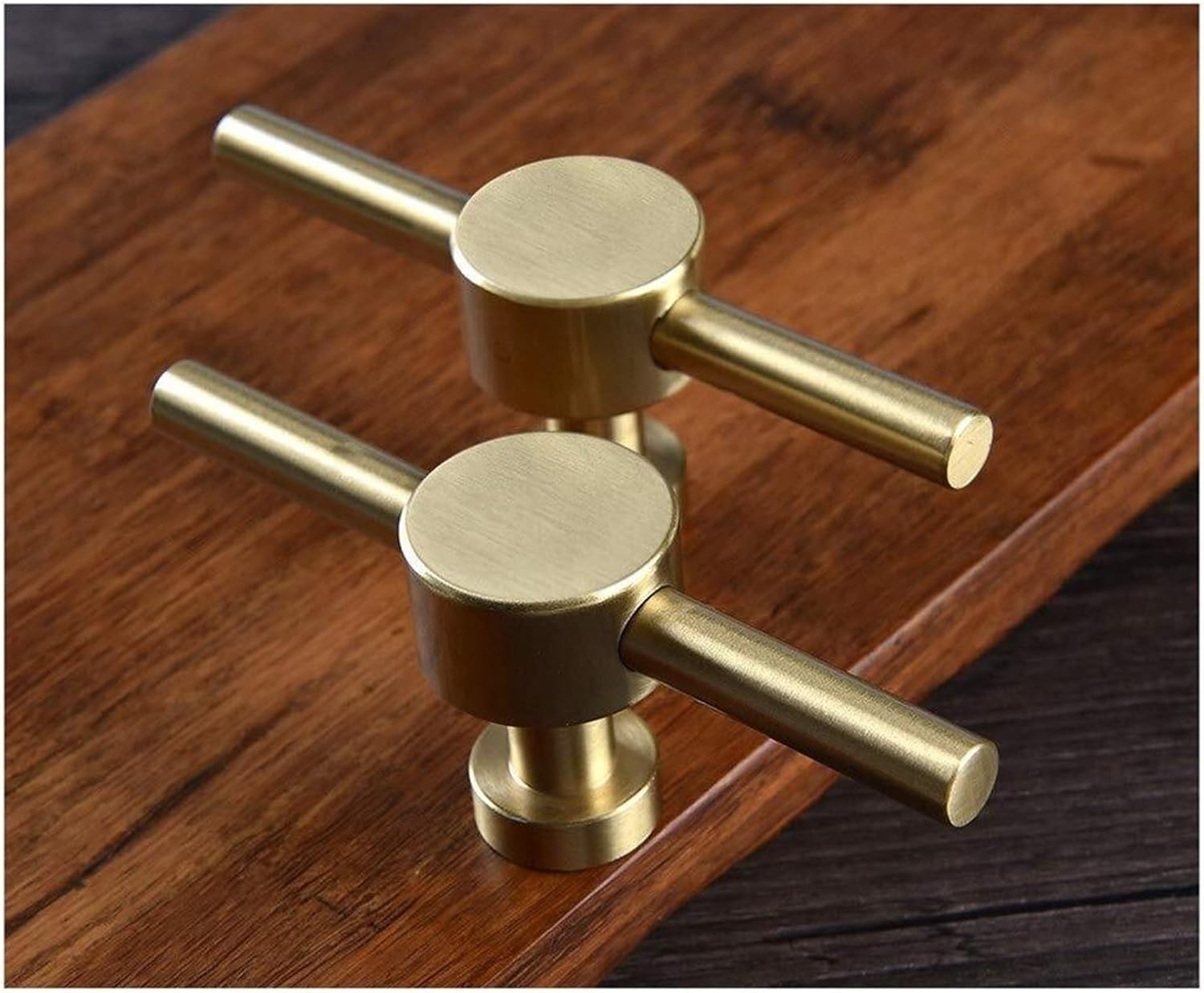 Pack of 2Pcs Heavy Duty Polished Solid Brass Modern Cabinet Handle Pull Kitchen Cabinet T-Bar Knobs and Rustic Metal Pull Handles Gate Handles Hardware Set Cabinet Hardware